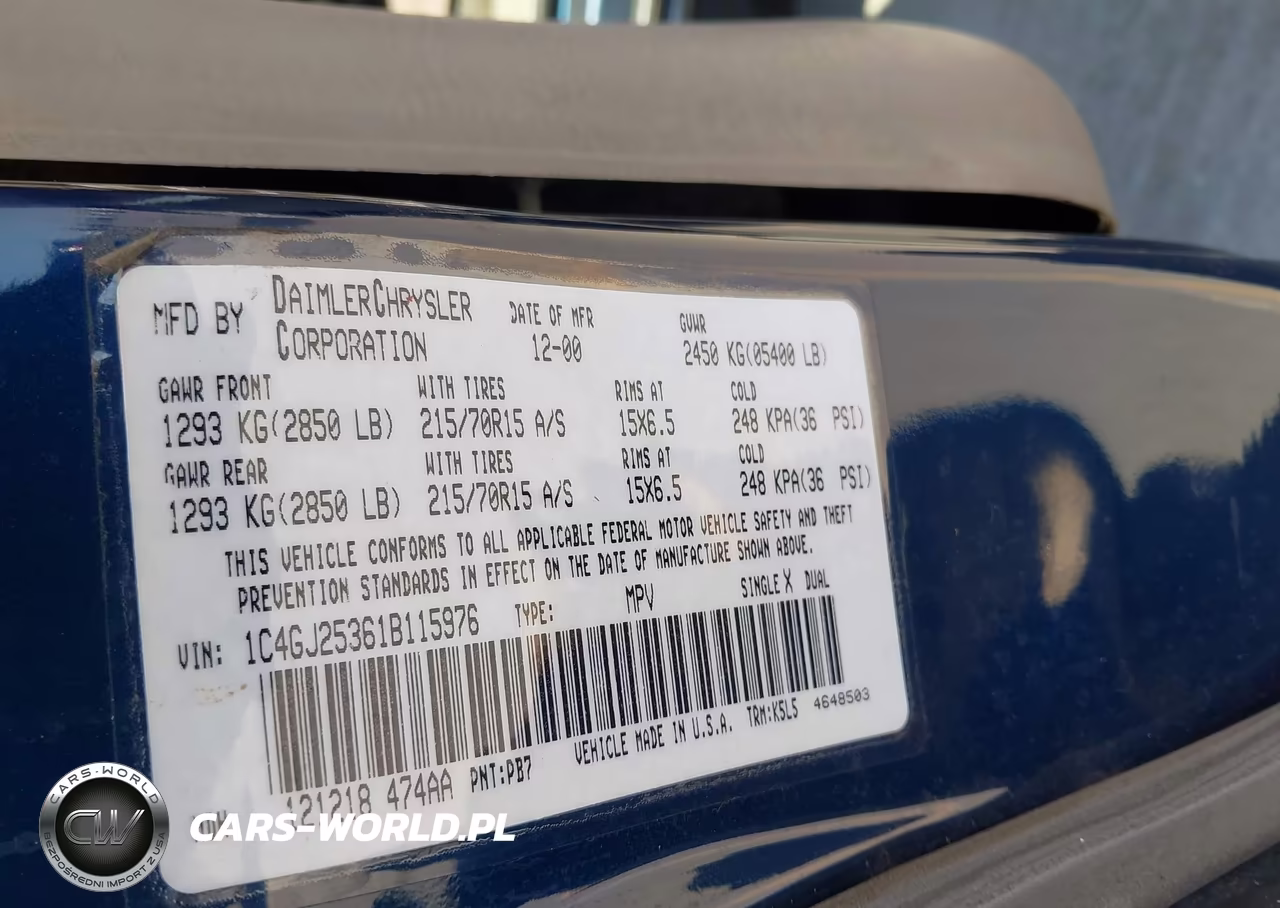 2001 Chrysler Voyager VIN:1C4GJ25361B115976 - 9
