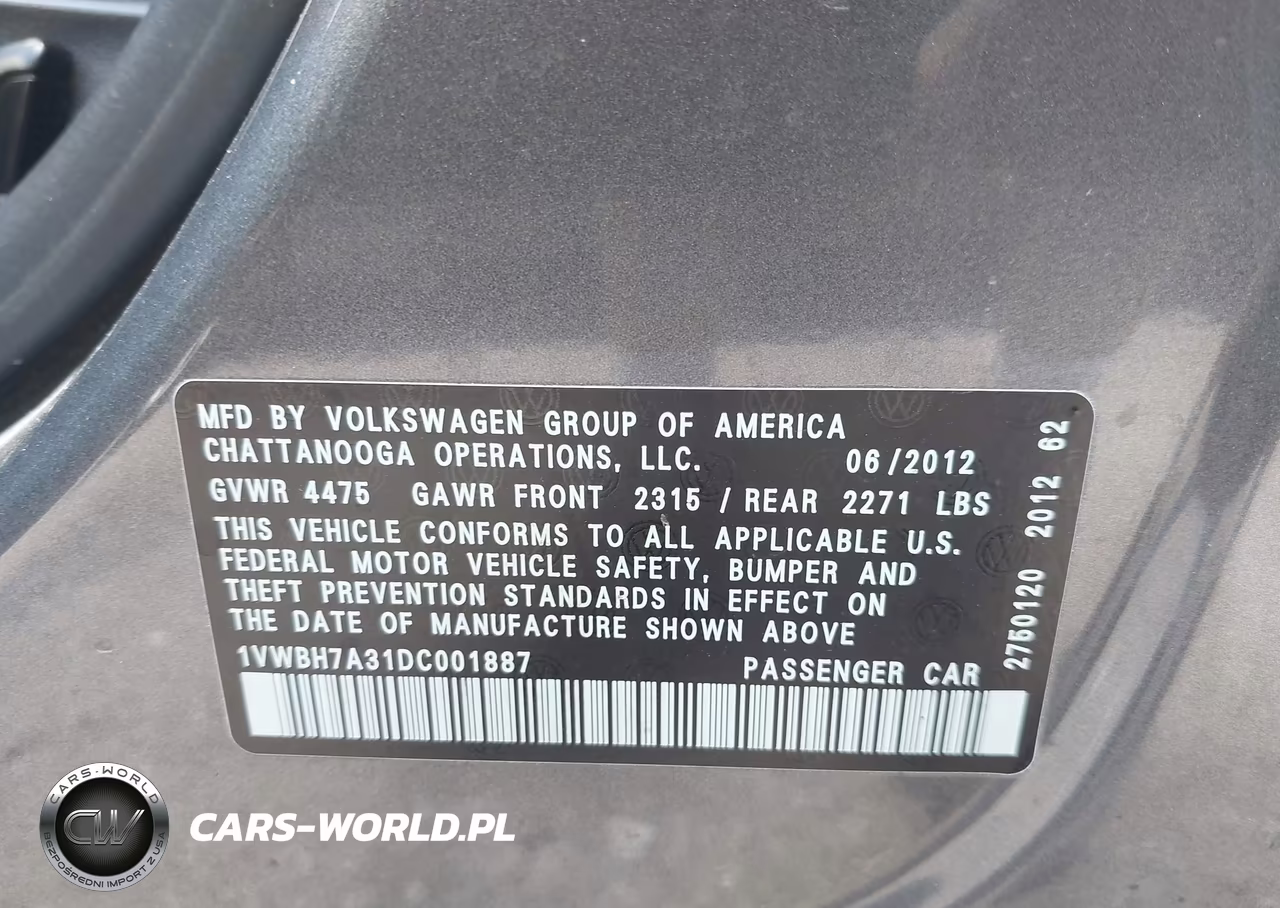 2013 Volkswagen Passat 2.5L Se VIN:1VWBH7A31DC001887 - 9