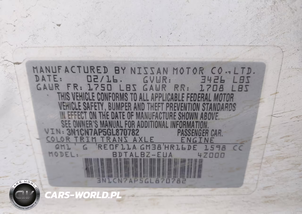 2016 Nissan Versa 1.6 S-1.6 S+-1.6 Sl-1.6 Sv VIN:3N1CN7AP5GL870782 - 9