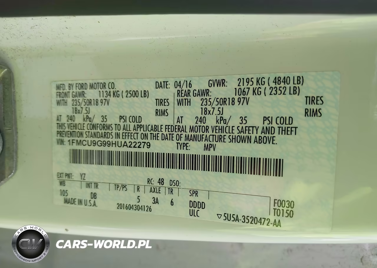 2017 Ford Escape Se VIN:1FMCU9G99HUA22279 - 9