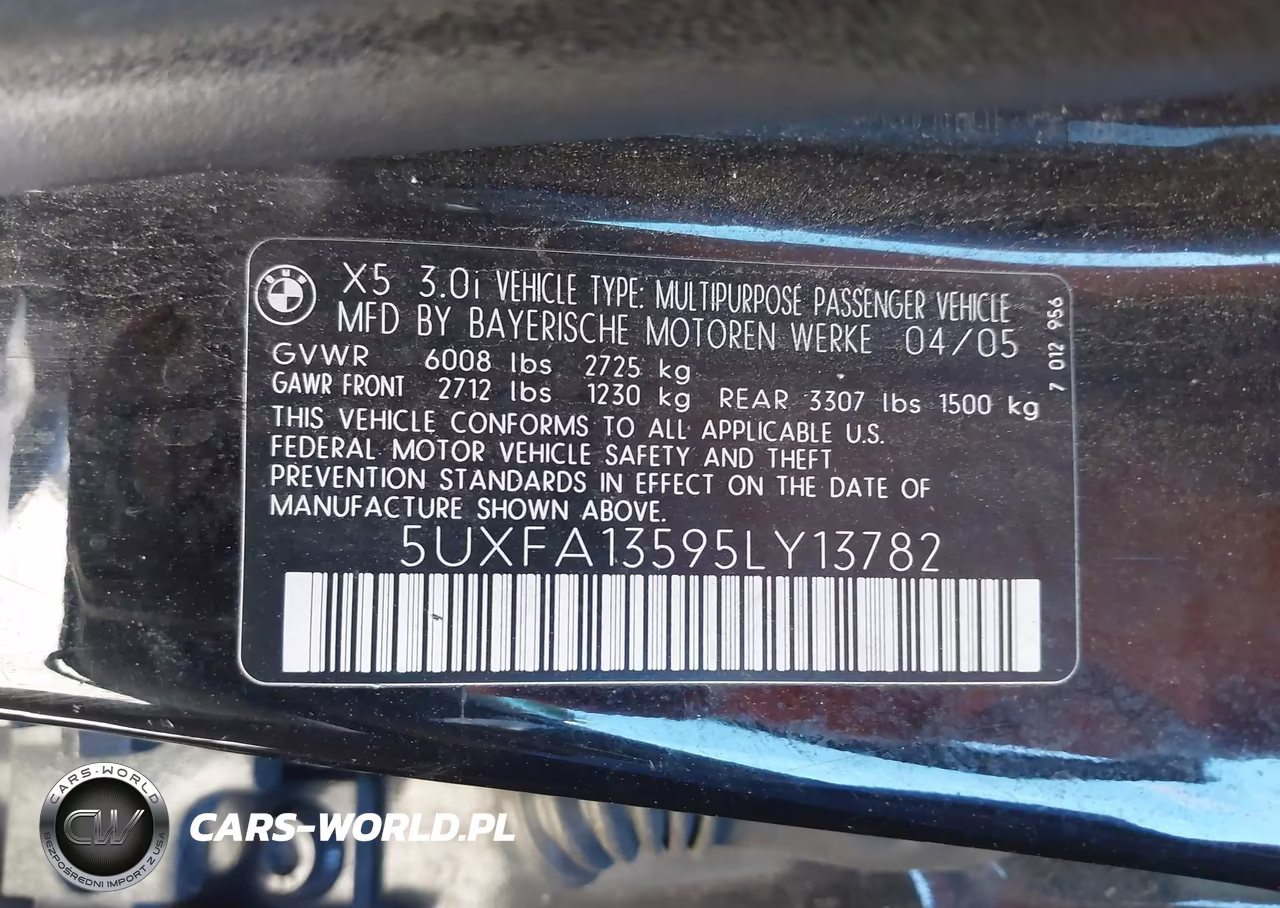 2005 BMW X5 3.0I VIN:5UXFA13595LY13782 - 9