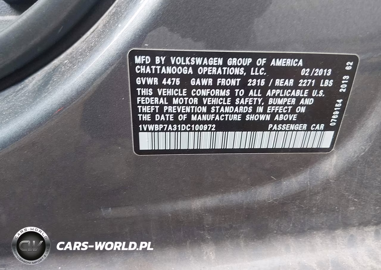 2013 Volkswagen Passat 2.5L Se VIN:1VWBP7A31DC100972 - 9