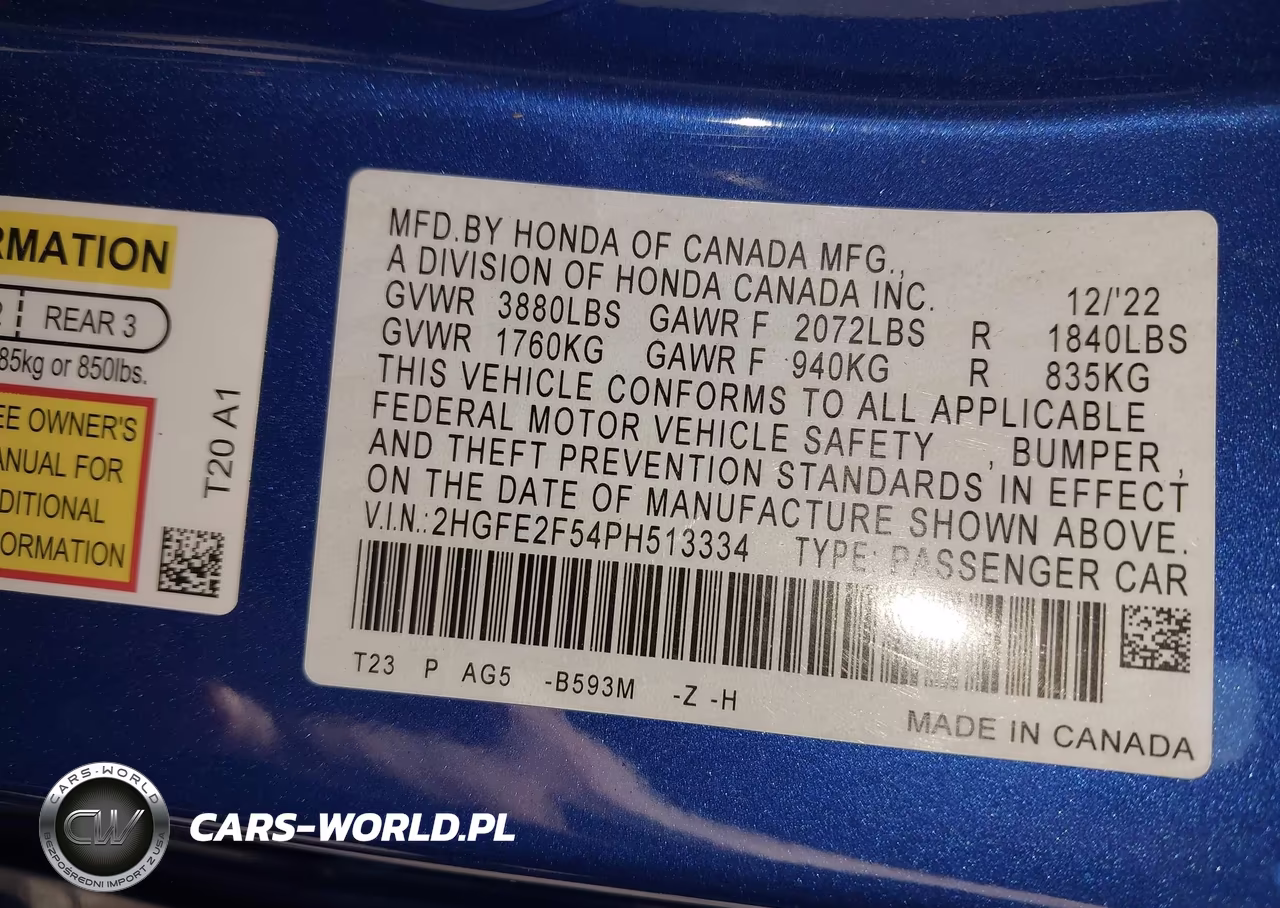 2023 Honda Civic Sport VIN:2HGFE2F54PH513334 - 9
