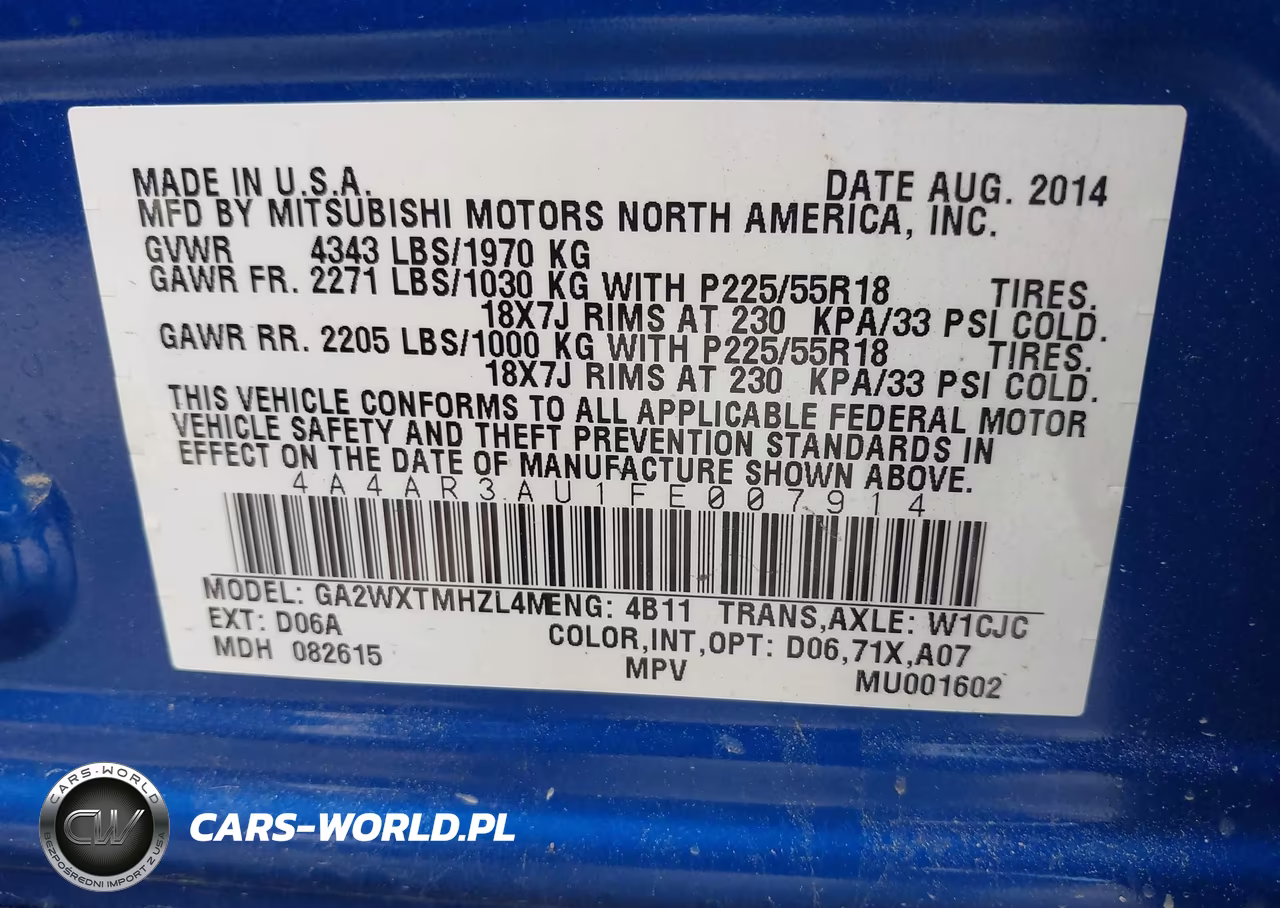 2015 Mitsubishi Outlander Sport Es VIN:4A4AR3AU1FE007914 - 9