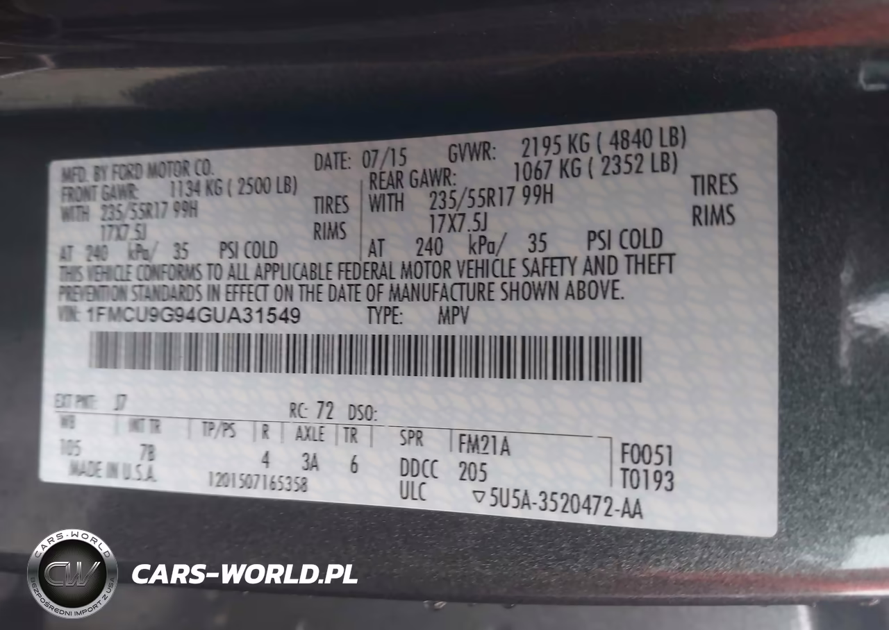 2016 Ford Escape Se VIN:1FMCU9G94GUA31549 - 9