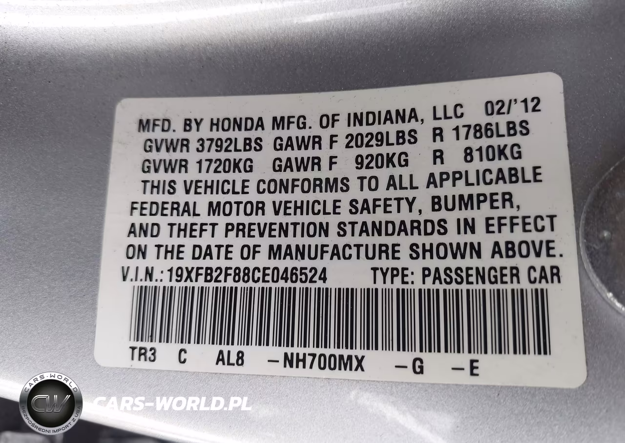 2012 Honda Civic Ex VIN:19XFB2F88CE046524 - 9