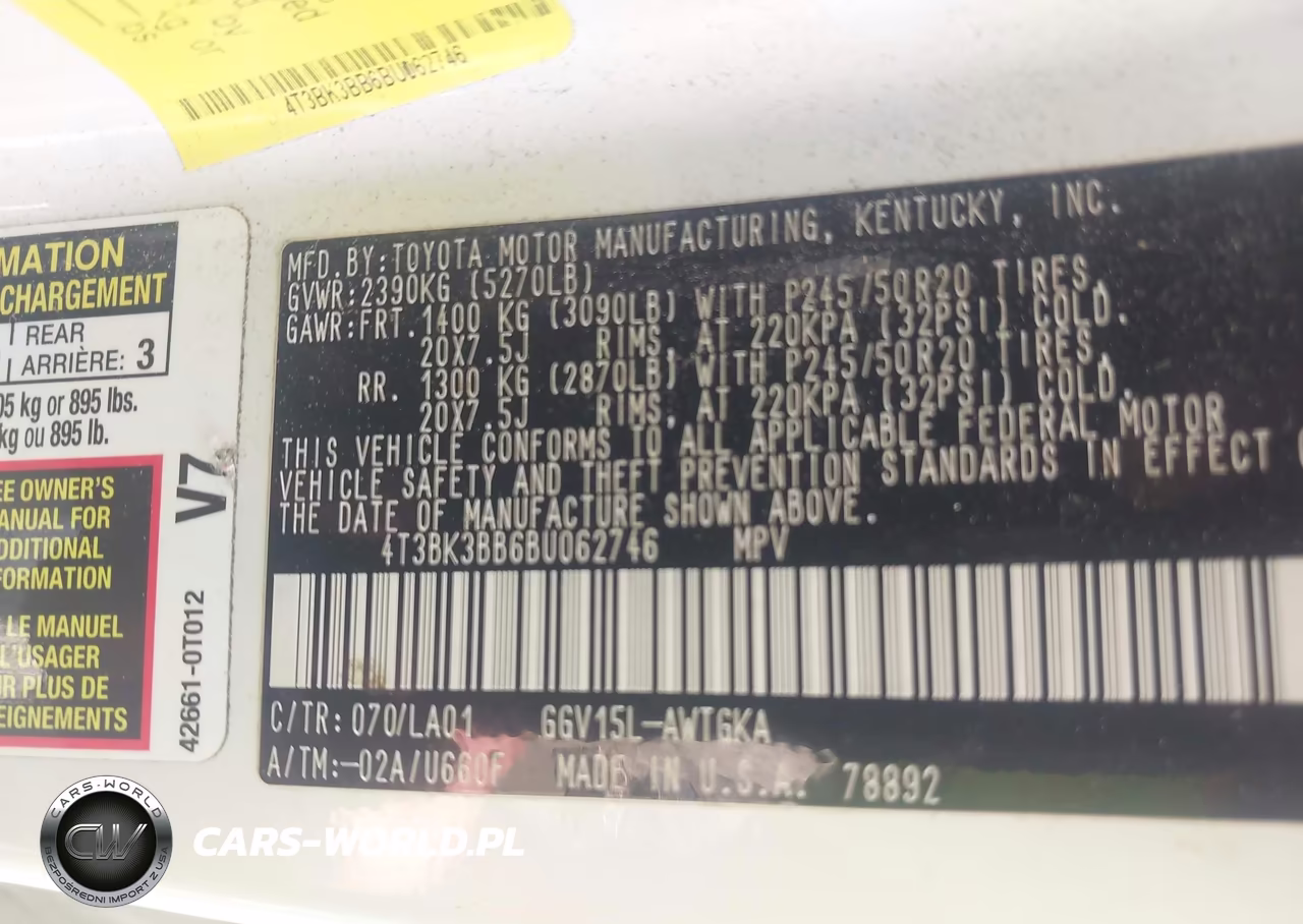 2011 Toyota Venza Base V6 VIN:4T3BK3BB6BU062746 - 9