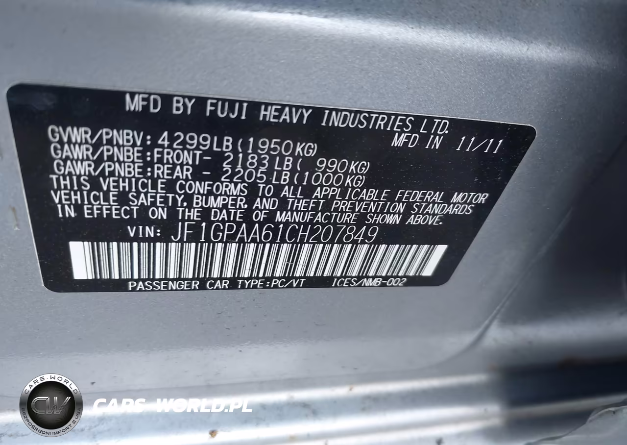 2012 Subaru Impreza 2.0I VIN:JF1GPAA61CH207849 - 9