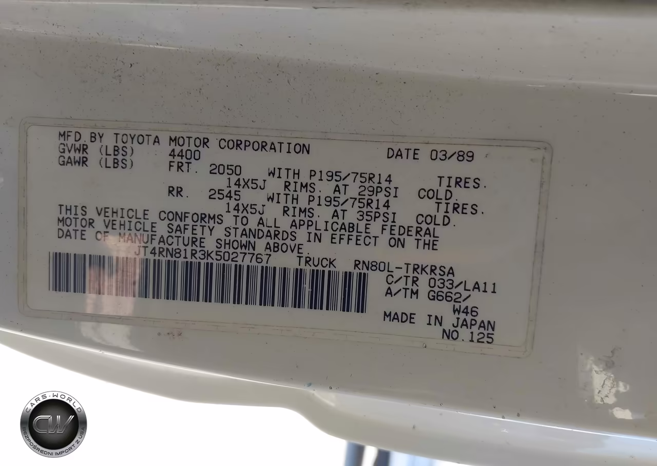 1989 Toyota Pickup 1-2 Ton Short Wheelbase VIN:JT4RN81R3K5027767 - 9