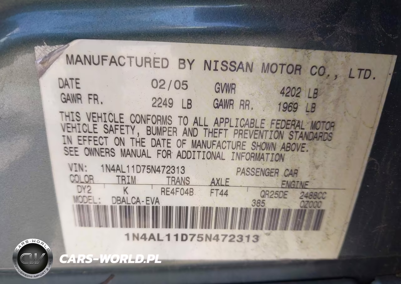 2005 Nissan Altima 2.5 S VIN:1N4AL11D75N472313 - 9