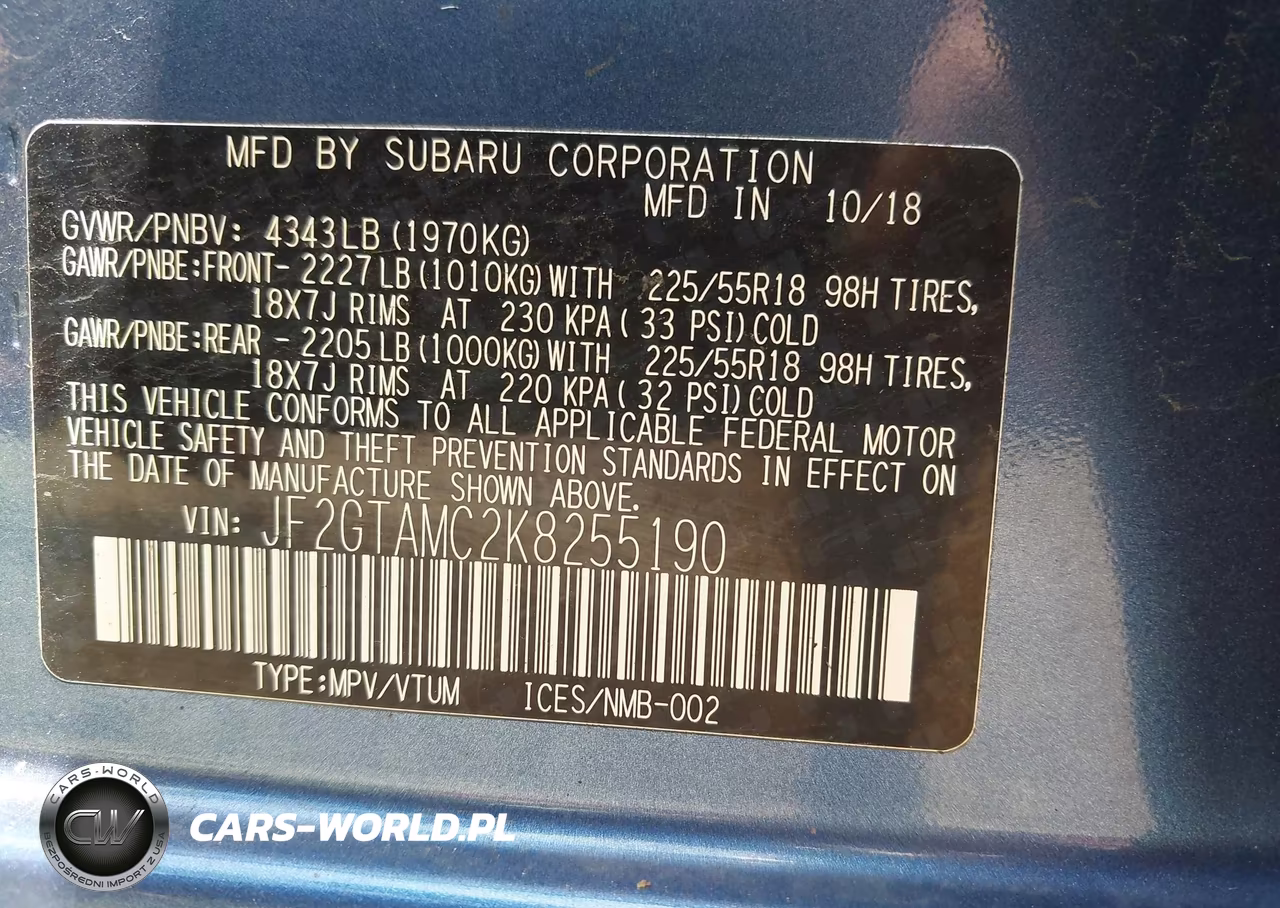 2019 Subaru Crosstrek 2.0I Limited VIN:JF2GTAMC2K8255190 - 9