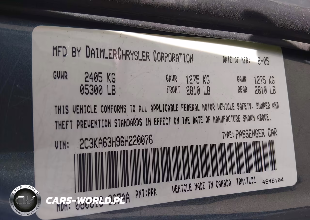 2006 Chrysler 300C VIN:2C3KA63H96H220076 - 9