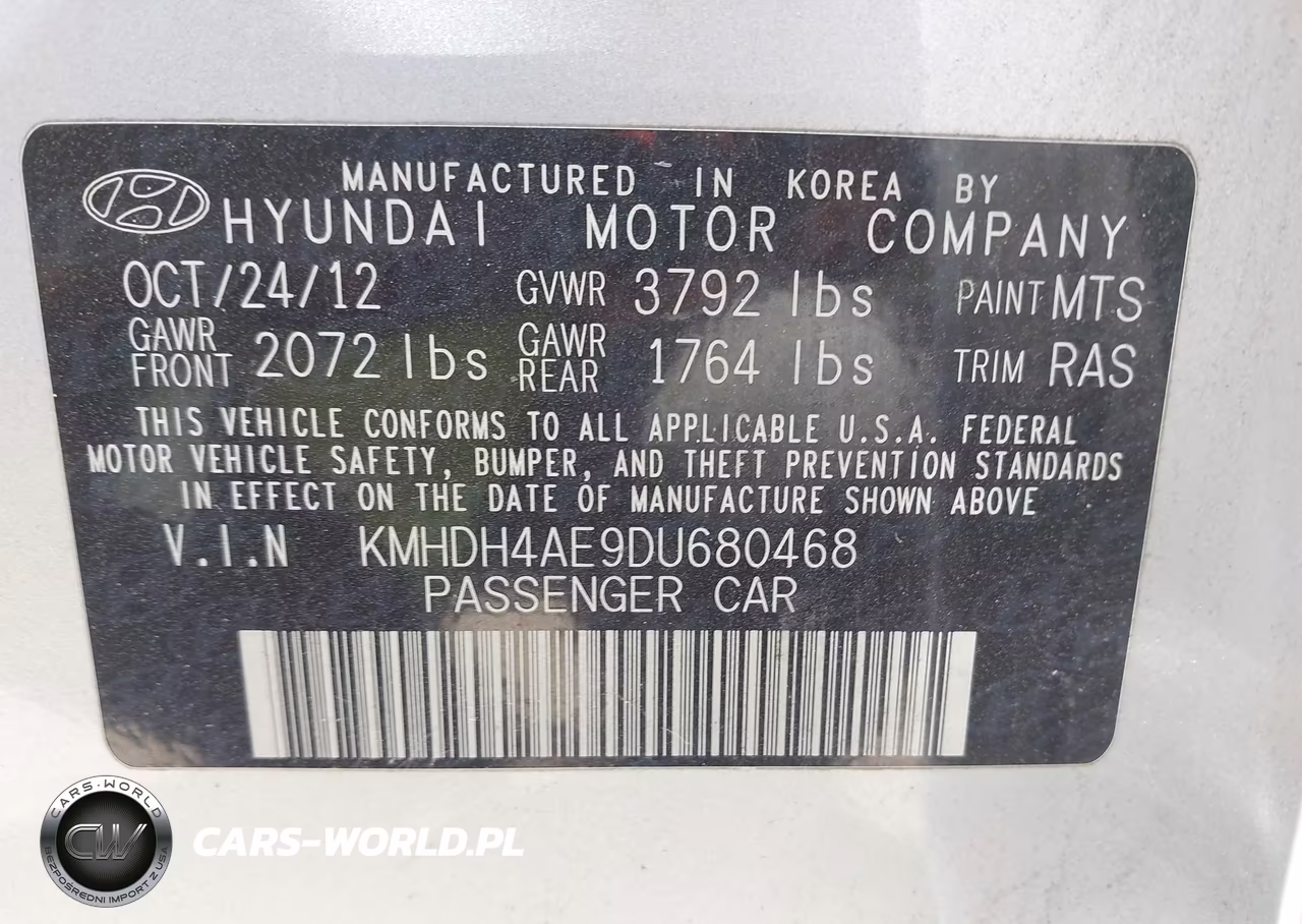 2013 Hyundai Elantra Gls VIN:KMHDH4AE9DU680468 - 9