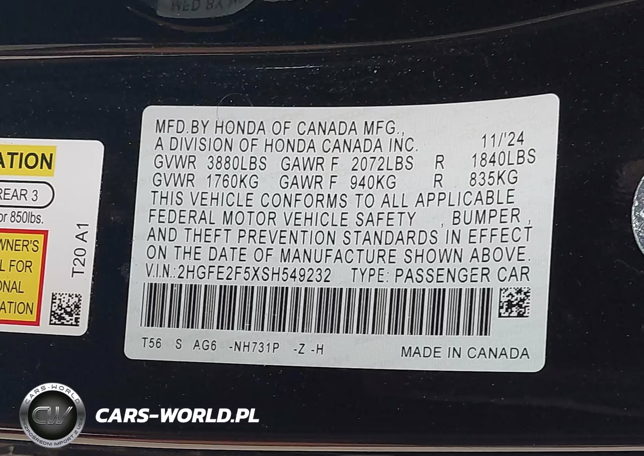 2025 Honda Civic Sport VIN:2HGFE2F5XSH549232 - 9