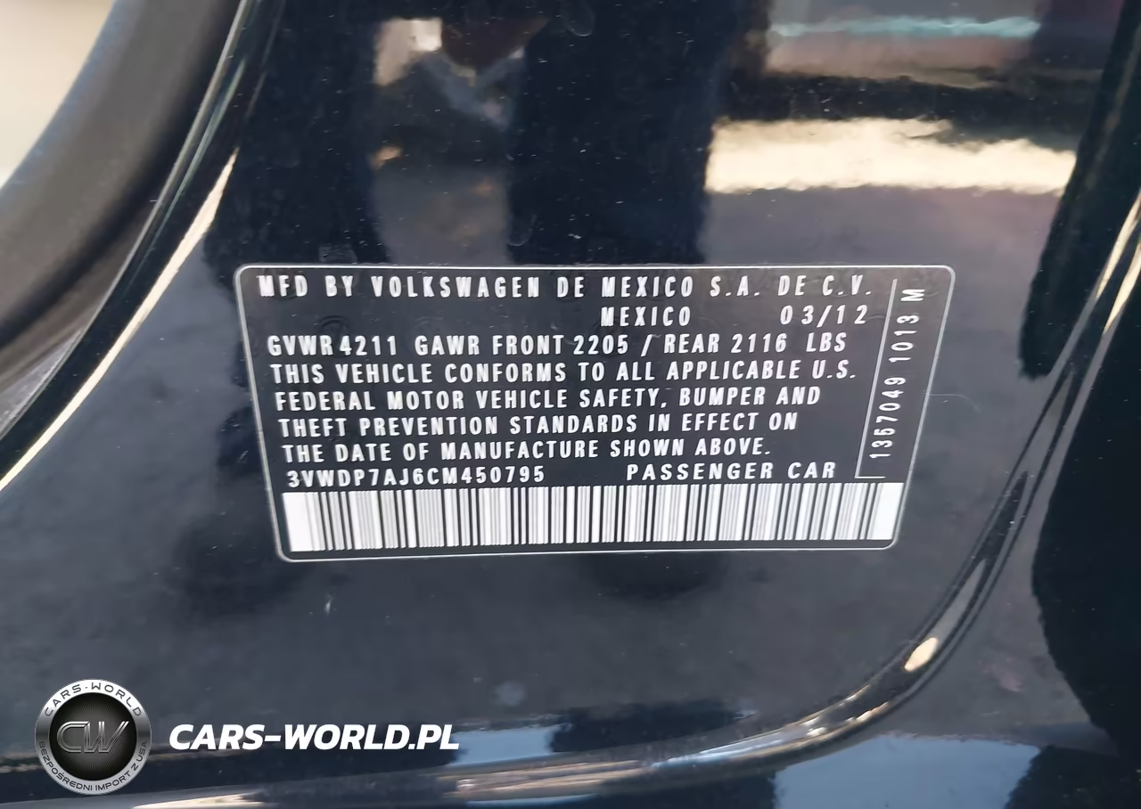 2012 Volkswagen Jetta 2.5L Se VIN:3VWDP7AJ6CM450795 - 9