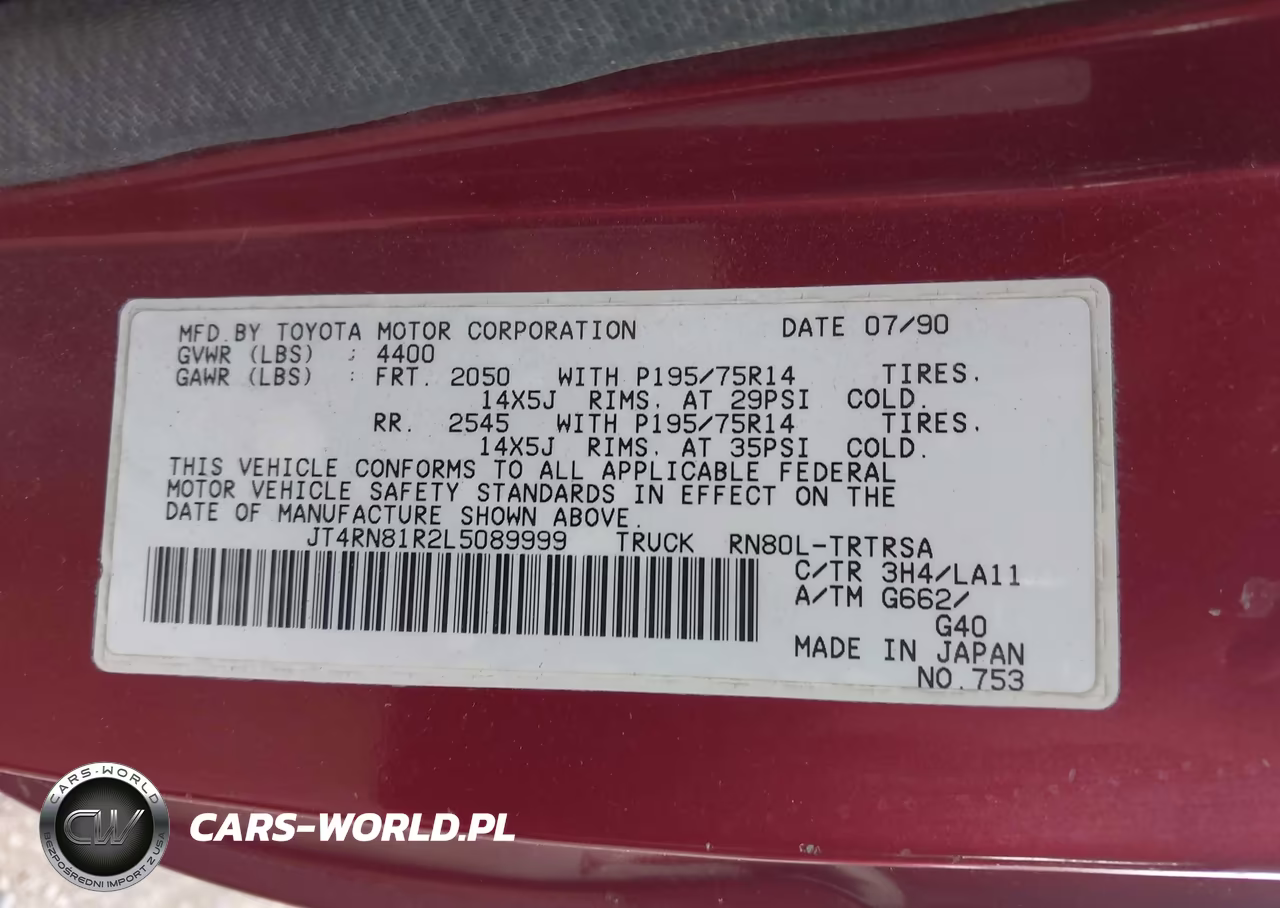 1990 Toyota Pickup 1-2 Ton Short Wheelbase VIN:JT4RN81R2L5089999 - 9