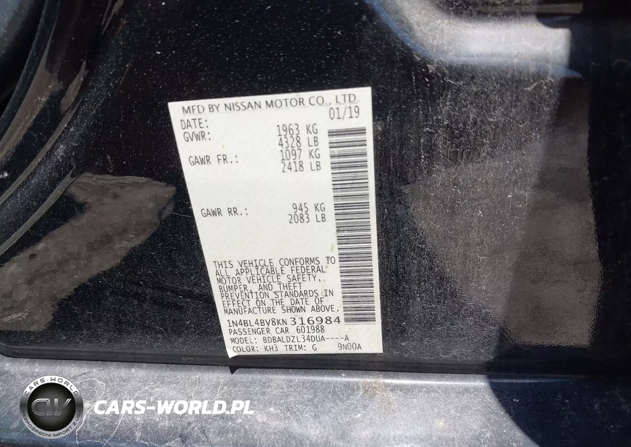 2019 Nissan Altima 2.5 S VIN:1N4BL4BV8KN316984 - 9