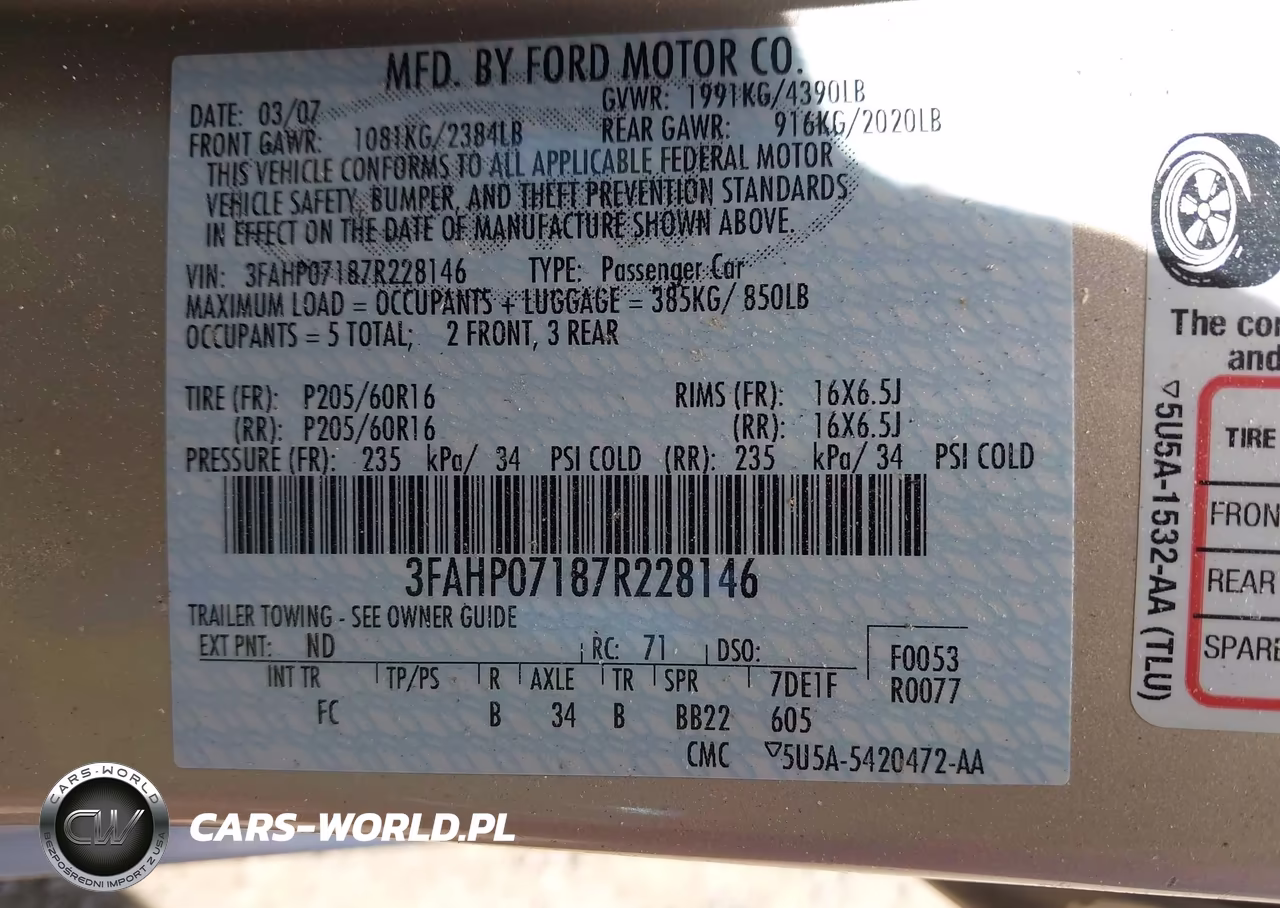 2007 Ford Fusion Se VIN:3FAHP07187R228146 - 9