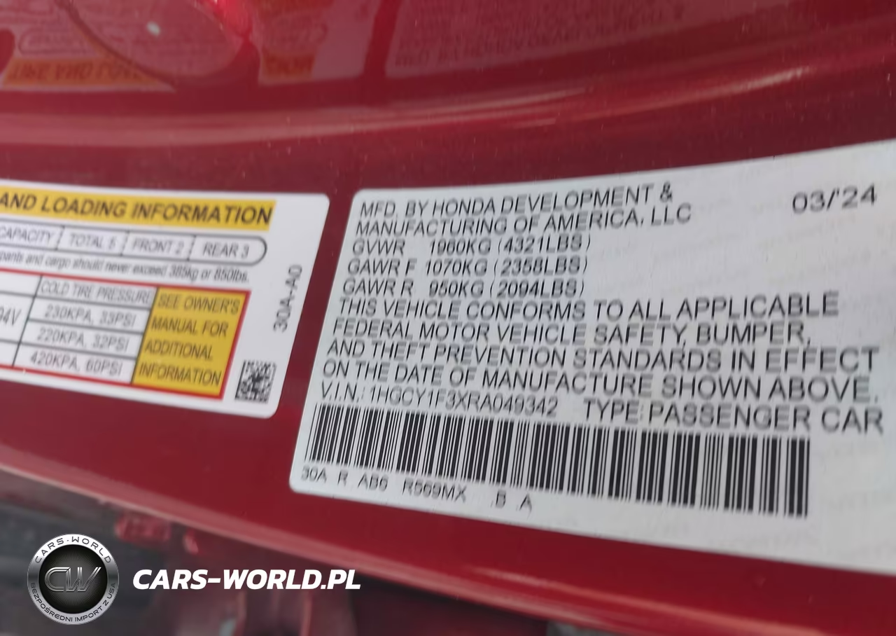 2024 Honda Accord Ex VIN:1HGCY1F3XRA049342 - 9
