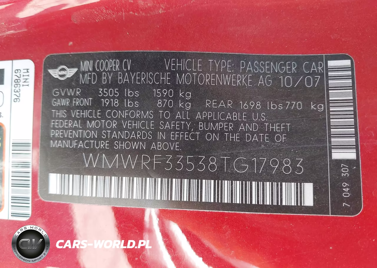 2008 Mini Cooper VIN:WMWRF33538TG17983 - 9
