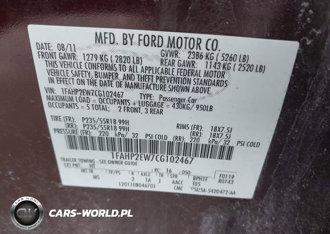 2012 Ford Taurus Sel VIN:1FAHP2EW7CG102467 - 9