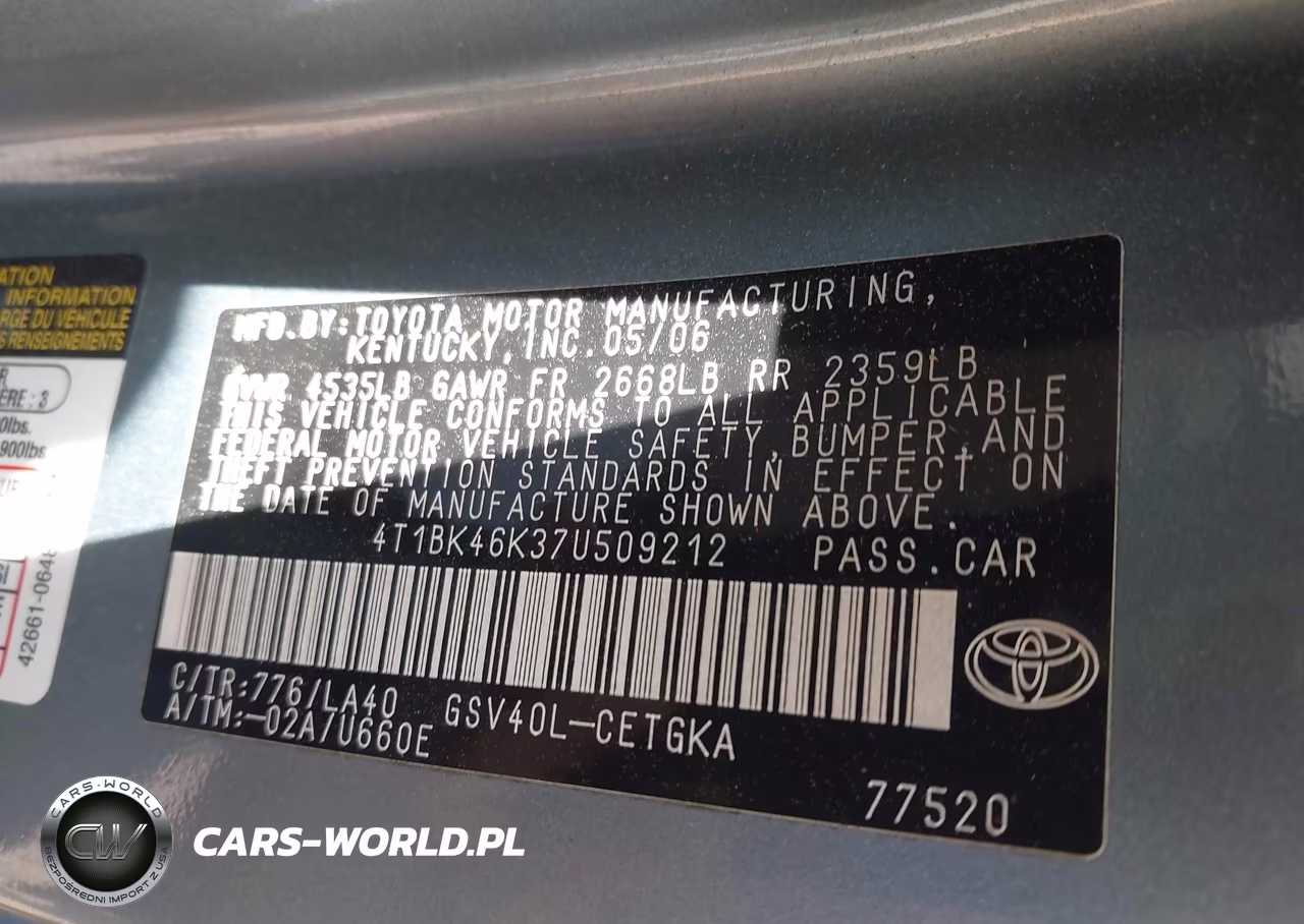 2007 Toyota Camry Xle V6 VIN:4T1BK46K37U509212 - 9