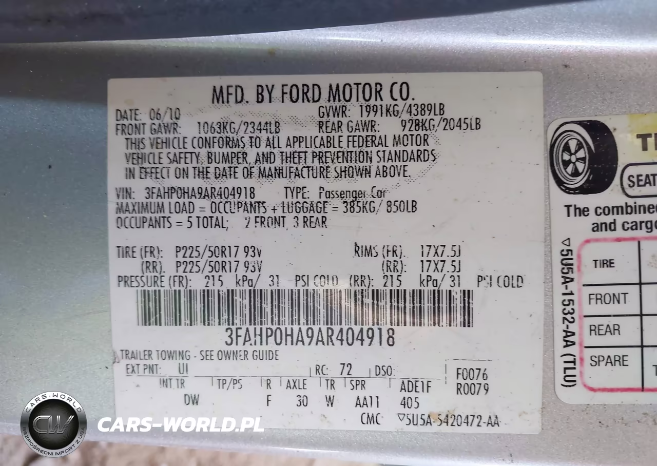 2010 Ford Fusion Se VIN:3FAHP0HA9AR404918 - 9