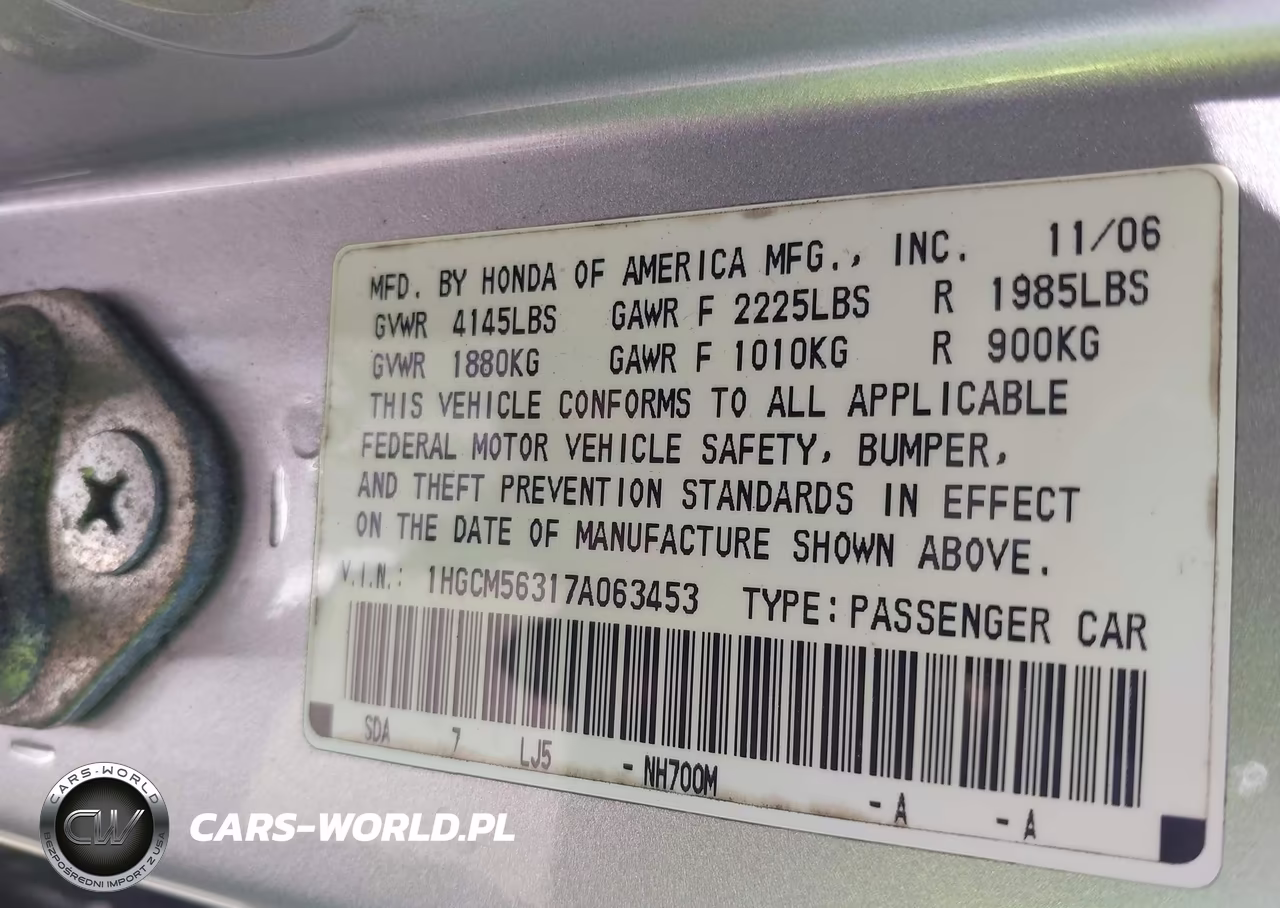 2007 Honda Accord 2.4 Se VIN:1HGCM56317A063453 - 9
