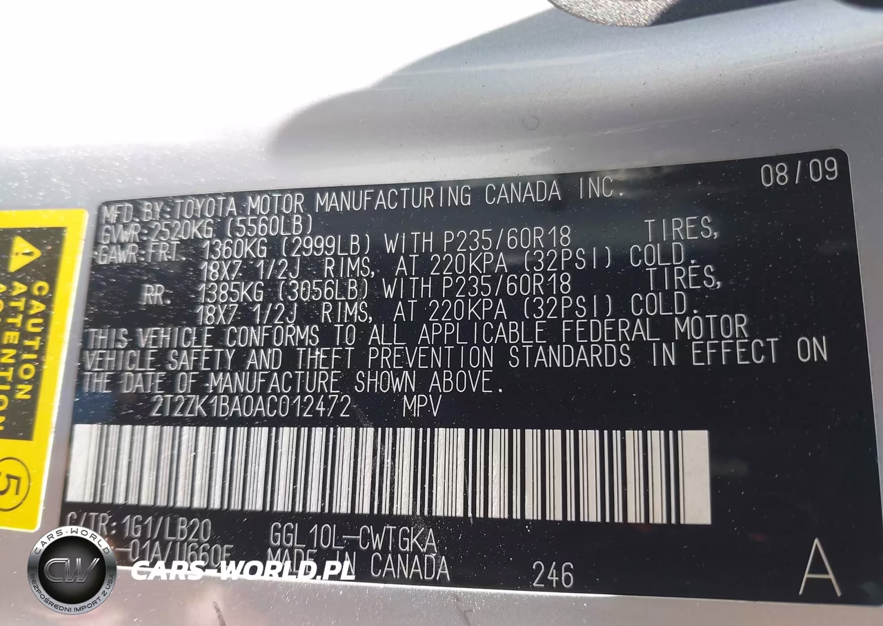 2010 Lexus Rx 350 VIN:2T2ZK1BA0AC012472 - 9