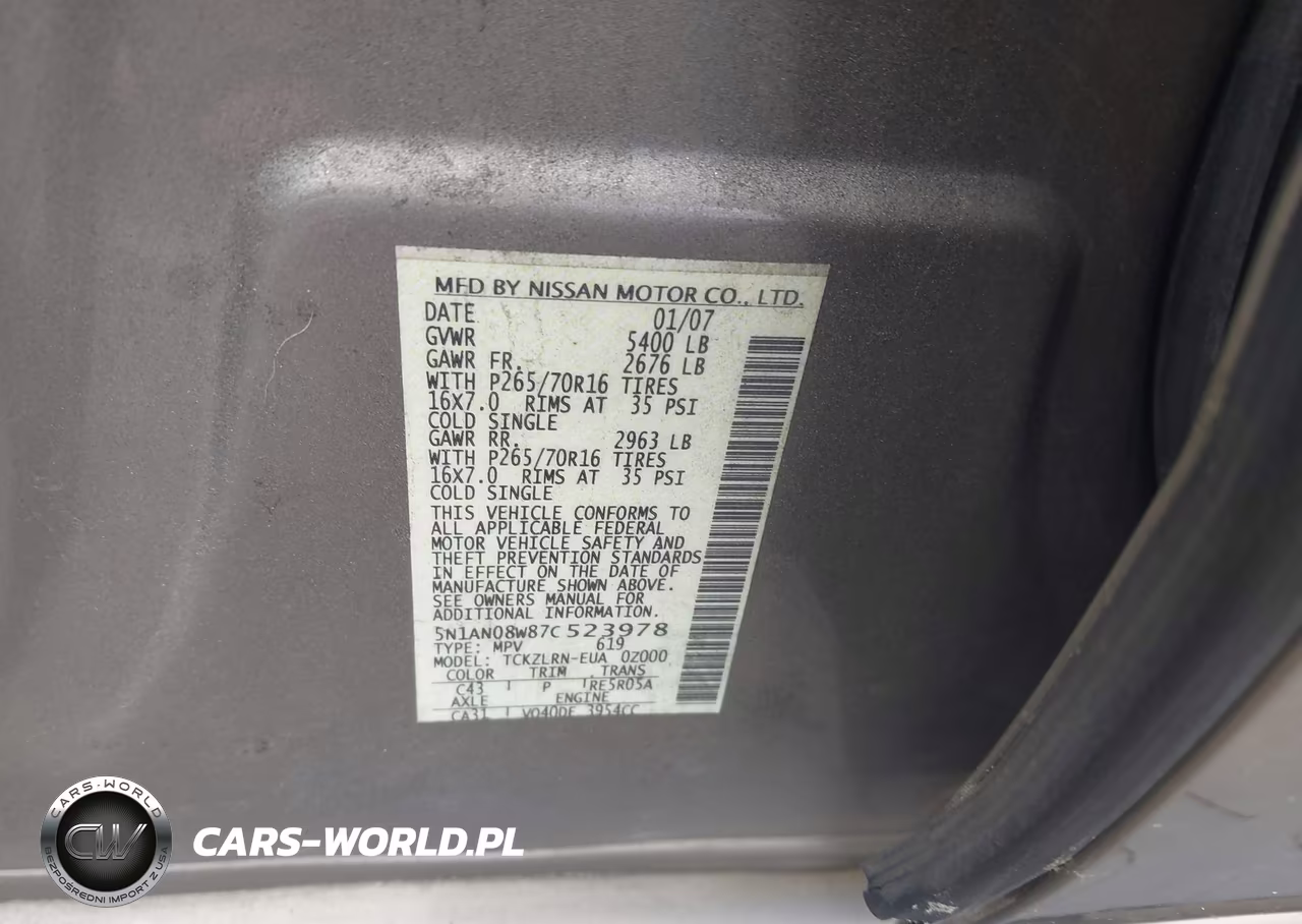 2007 Nissan Xterra S VIN:5N1AN08W87C523978 - 9