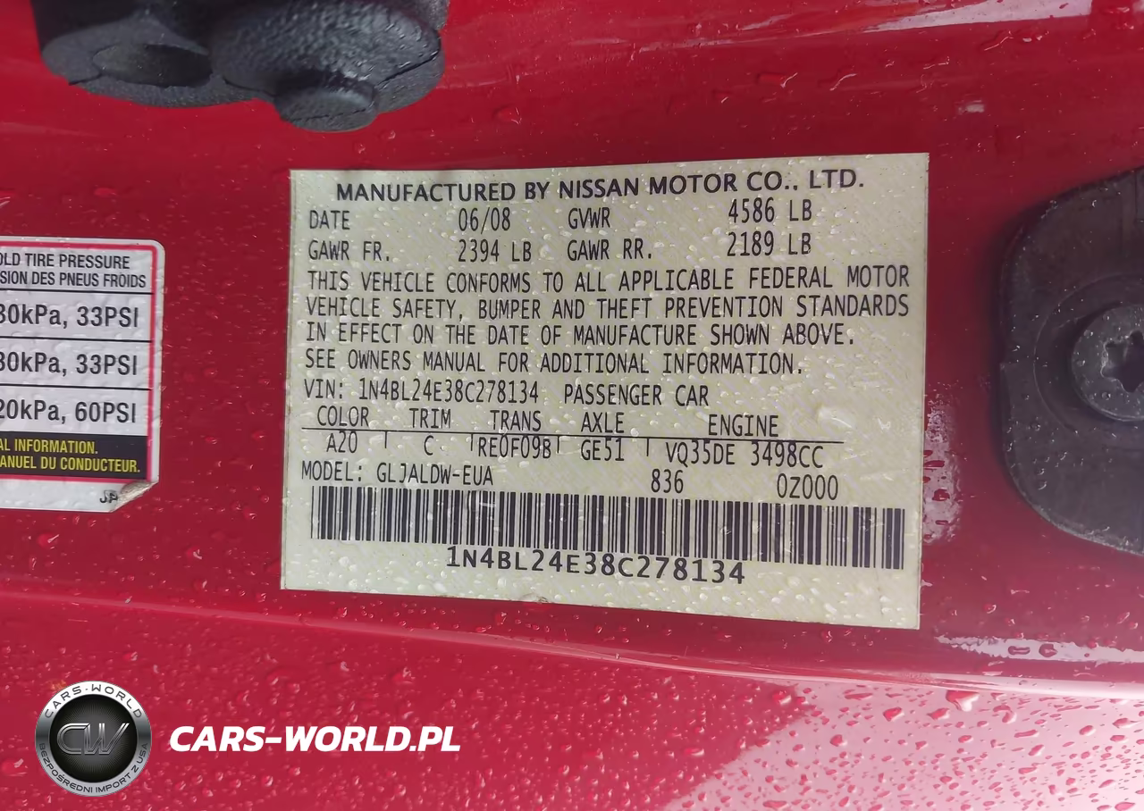 2008 Nissan Altima 3.5 Se VIN:1N4BL24E38C278134 - 9