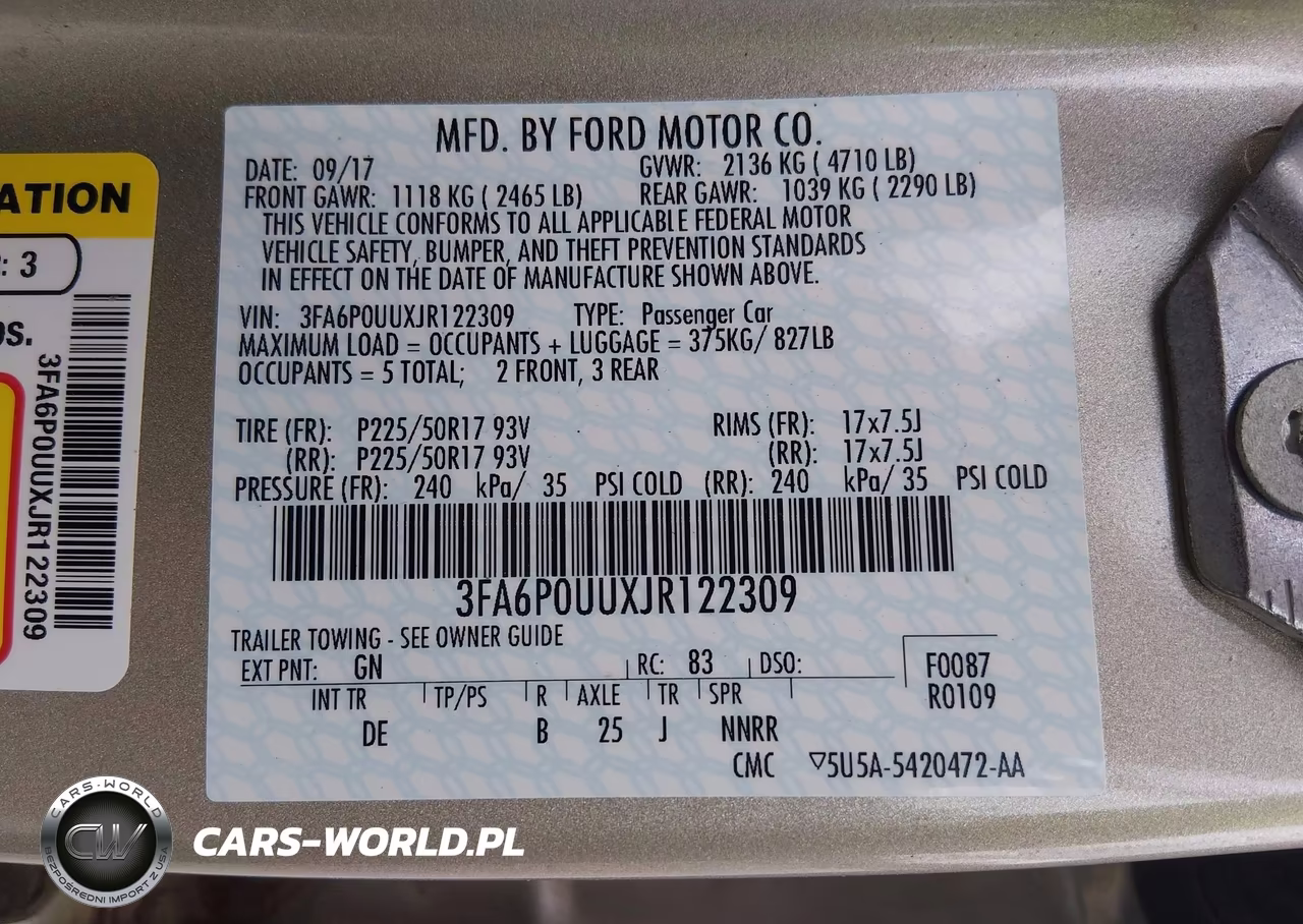 2018 Ford Fusion Hybrid S VIN:3FA6P0UUXJR122309 - 9