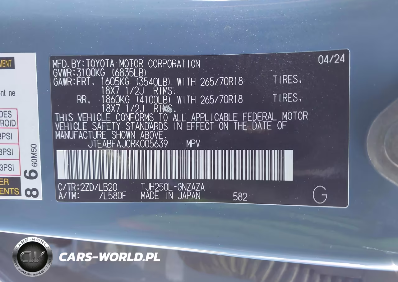 2024 Toyota Land Cruiser VIN:JTEABFAJ0RK005639 - 9