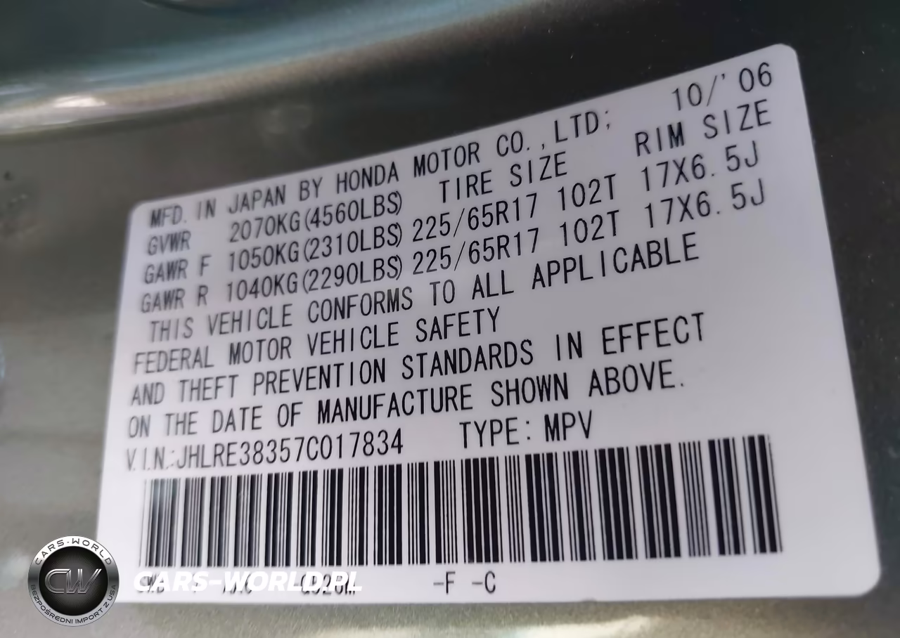 2007 Honda Cr-V Lx VIN:JHLRE38357C017834 - 9