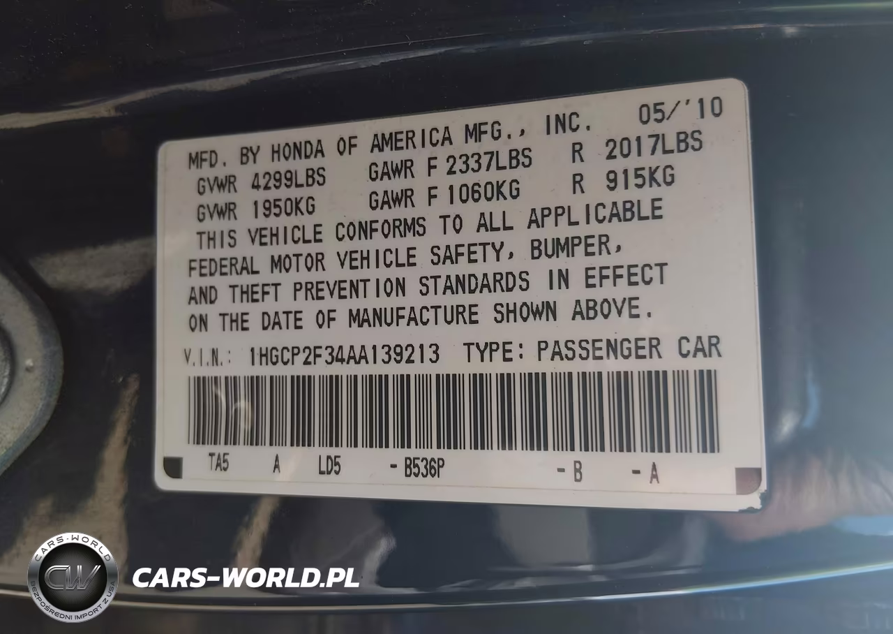 2010 Honda Accord 2.4 Lx VIN:1HGCP2F34AA139213 - 9