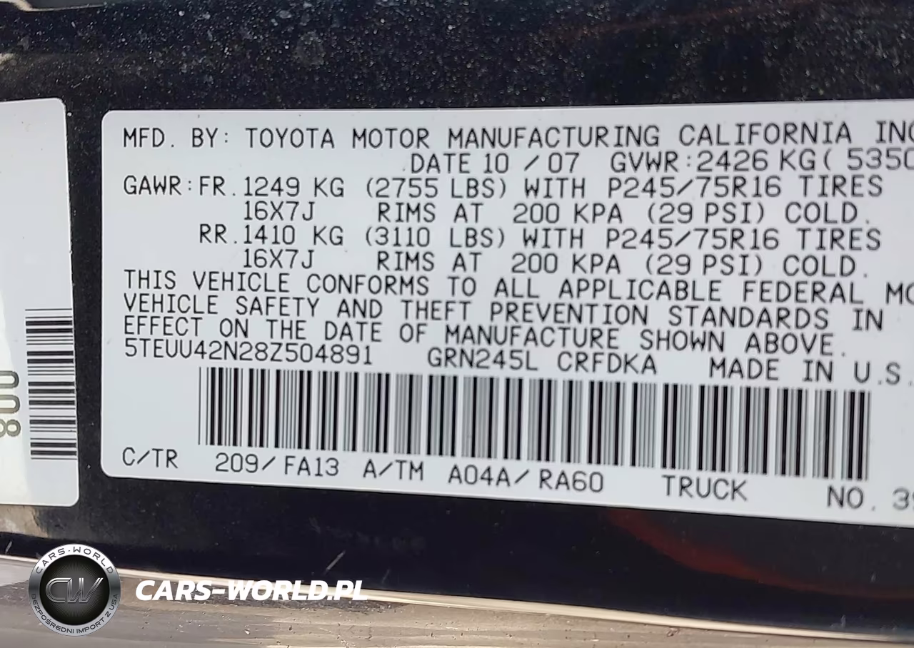 2008 Toyota Tacoma Base V6 VIN:5TEUU42N28Z504891 - 9