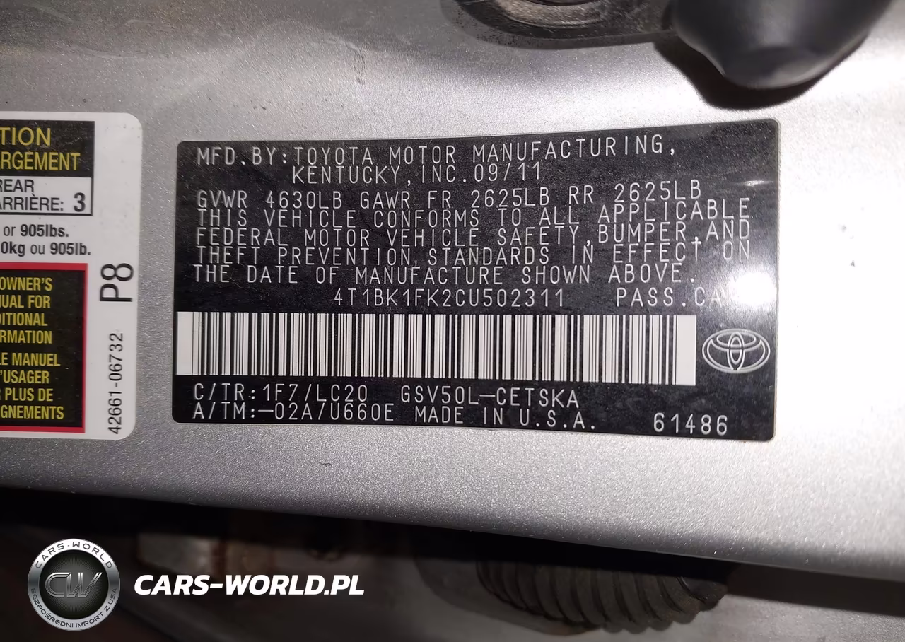 2012 Toyota Camry Se V6 VIN:4T1BK1FK2CU502311 - 9