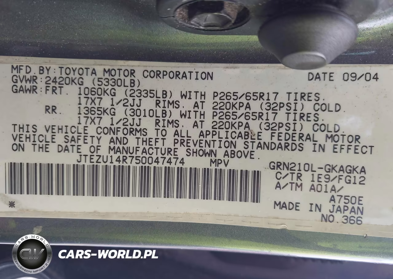 2005 Toyota 4Runner Sr5 V6 VIN:JTEZU14R750047474 - 9