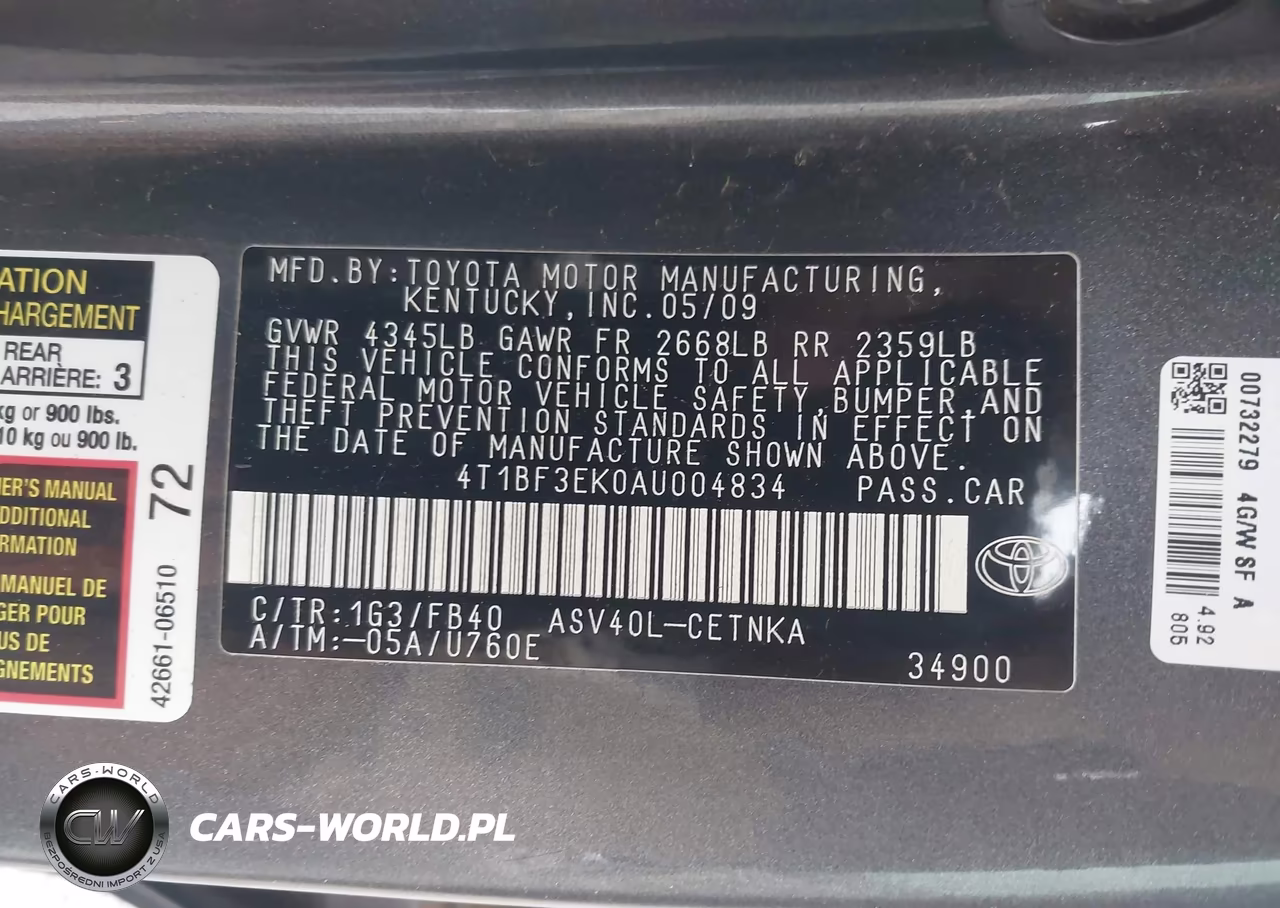 2010 Toyota Camry Le VIN:4T1BF3EK0AU004834 - 9