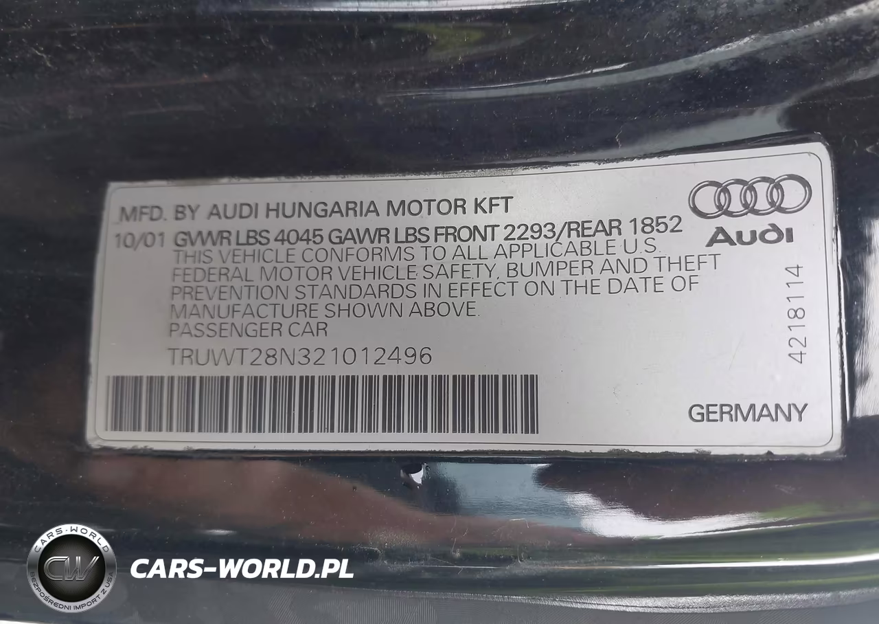2002 Audi Tt 1.8L VIN:TRUWT28N321012496 - 9