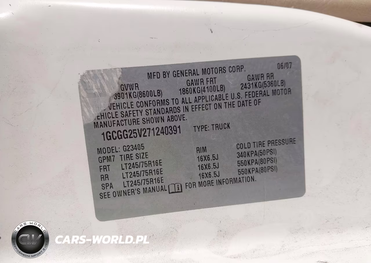 2007 Chevrolet Express Work Van VIN:1GCGG25V271240391 - 9