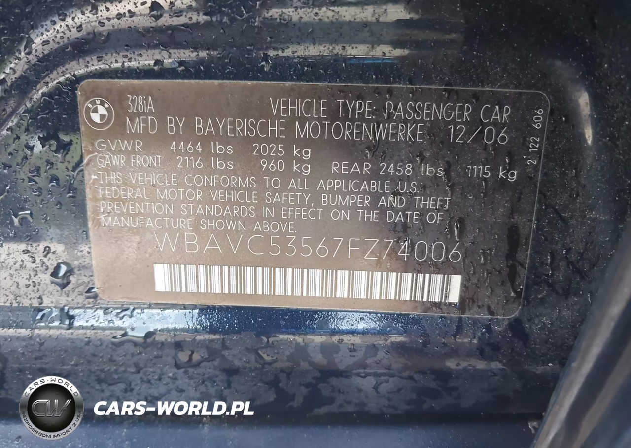 2007 BMW 328I VIN:WBAVC53567FZ74006 - 9