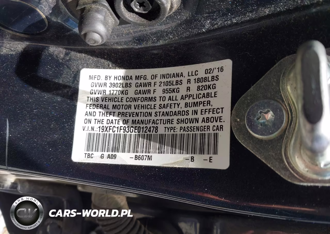2016 Honda Civic Touring VIN:19XFC1F93GE012478 - 9