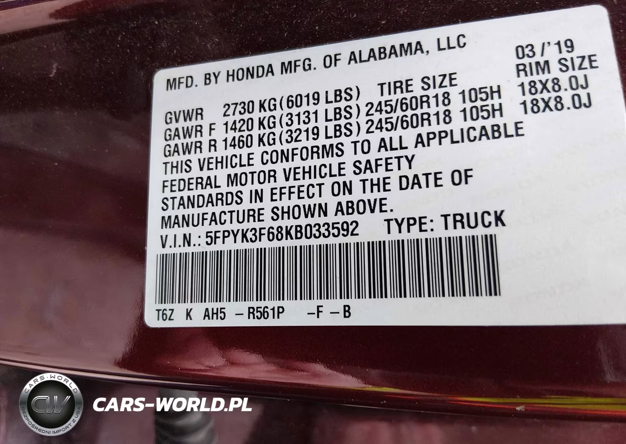 2019 Honda Ridgeline Rtl-T VIN:5FPYK3F68KB033592 - 9