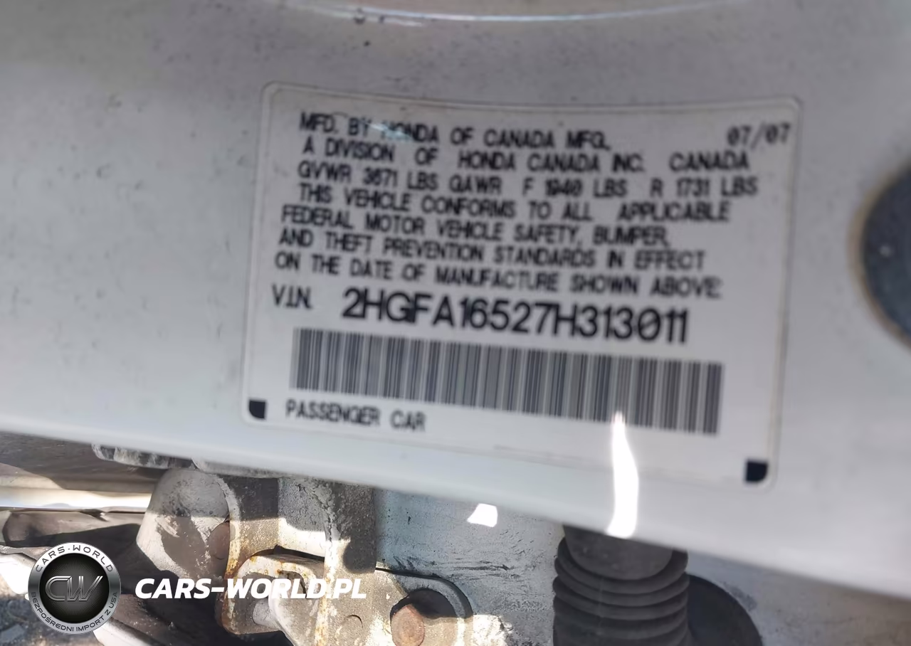 2007 Honda Civic Lx VIN:2HGFA16527H313011 - 9