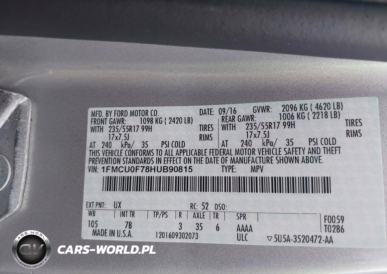 2017 Ford Escape S VIN:1FMCU0F78HUB90815 - 9
