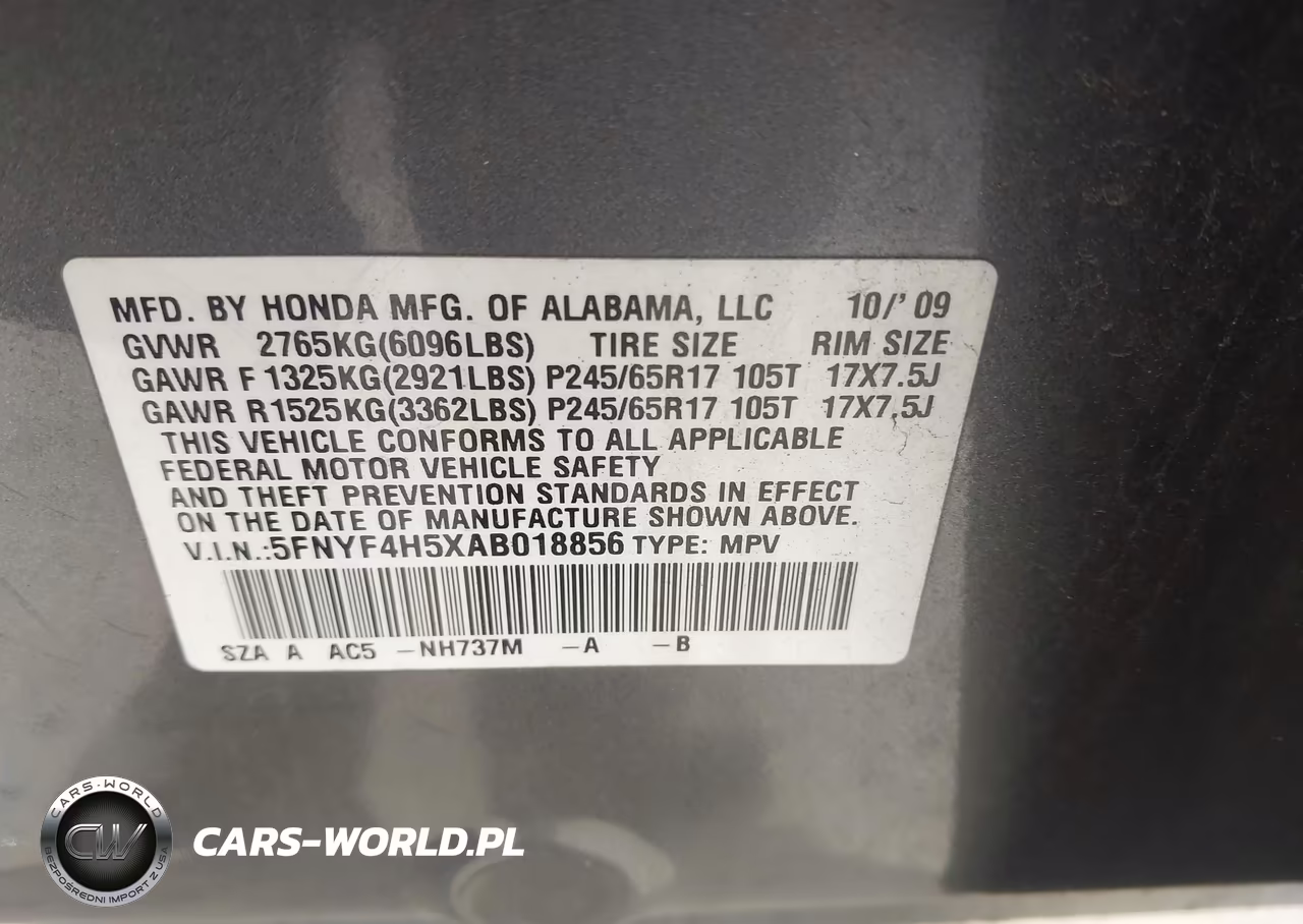 2010 Honda Pilot Ex-L VIN:5FNYF4H5XAB018856 - 9