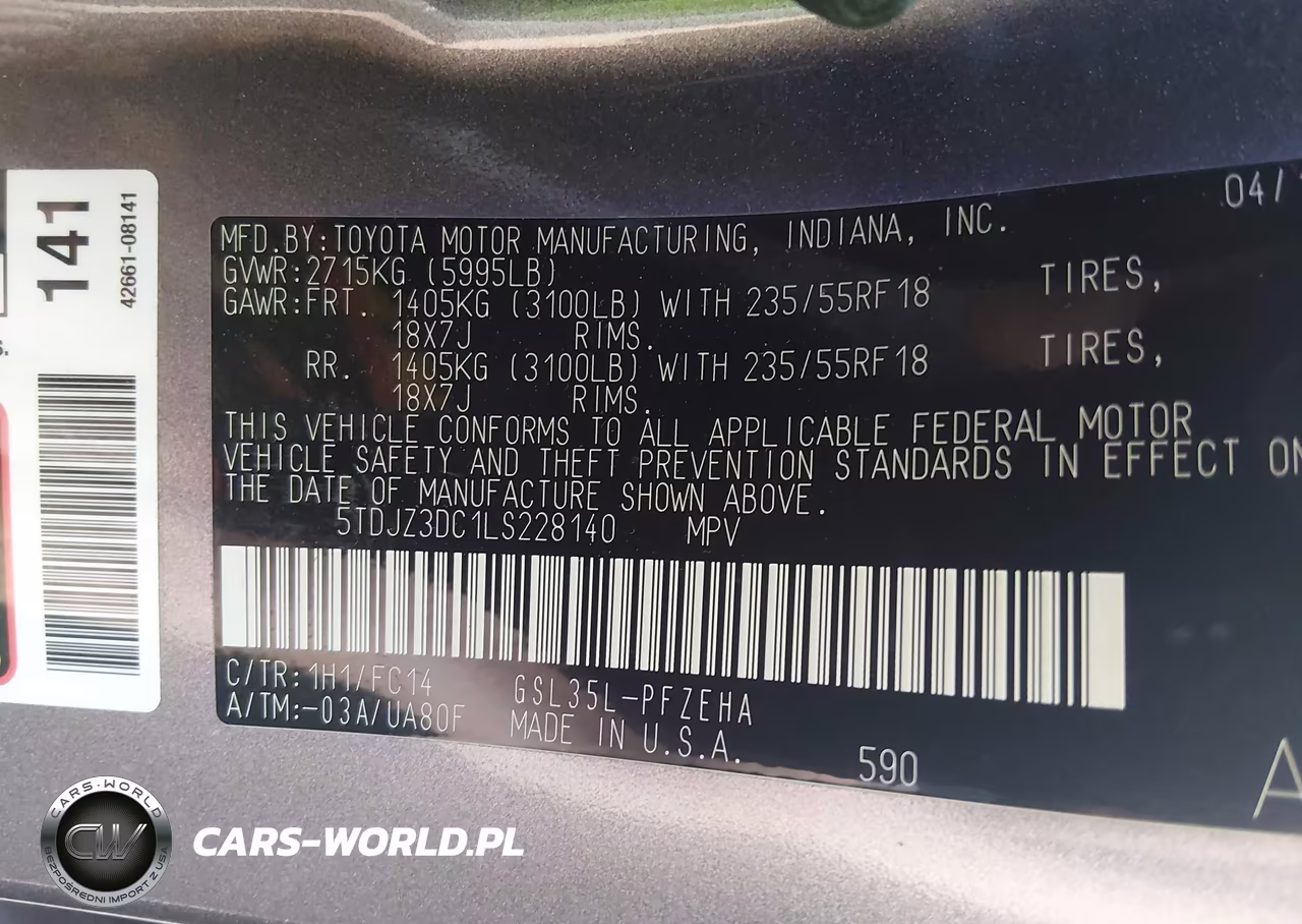 2020 Toyota Sienna Le VIN:5TDJZ3DC1LS228140 - 9
