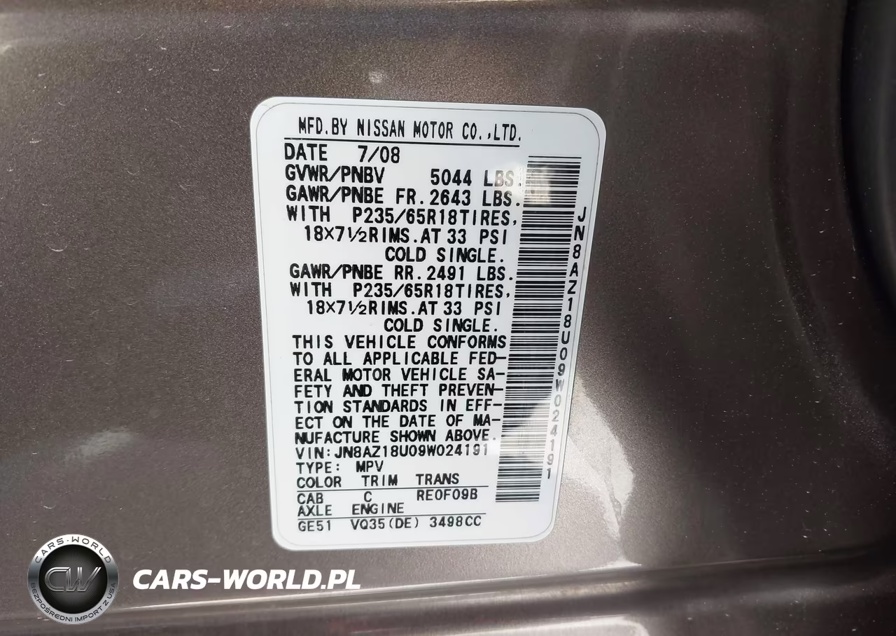 2009 Nissan Murano Sl VIN:JN8AZ18U09W024191 - 9