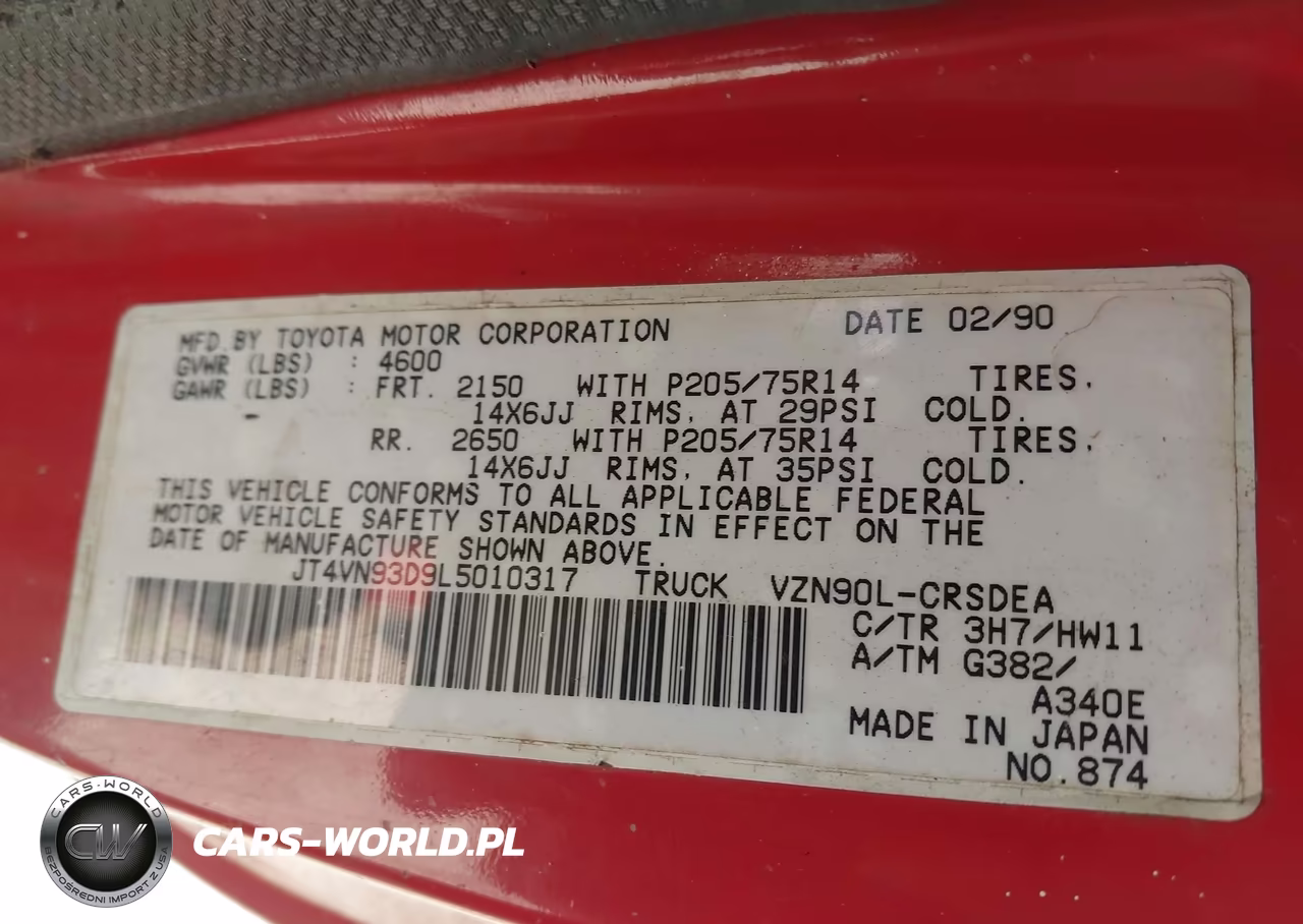 1990 Toyota Pickup 1-2 Ton Ex Lng Whlbse Dlx VIN:JT4VN93D9L5010317 - 9